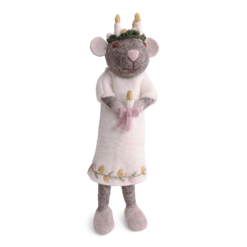 Topolina Feltro Corona Candele H27cm Grey Pink
