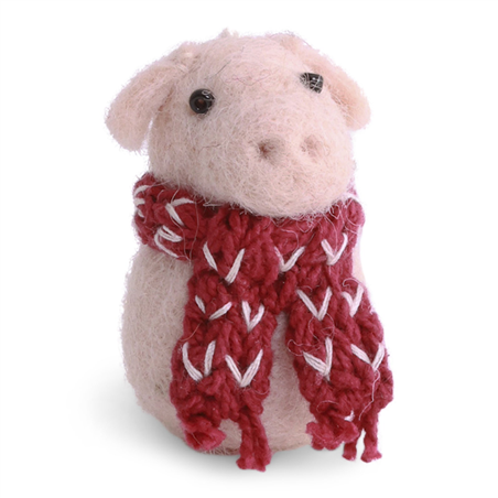Ornamento Feltro Maialino Con Sciarpa H5cm Pink Red