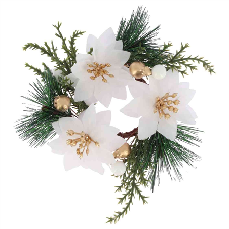 Coroncina Girocandela Poinsette D15,5cm White Gold Green