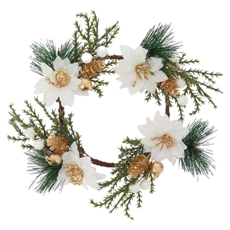 Coroncina Girocandela Poinsette D20cm White Gold Green