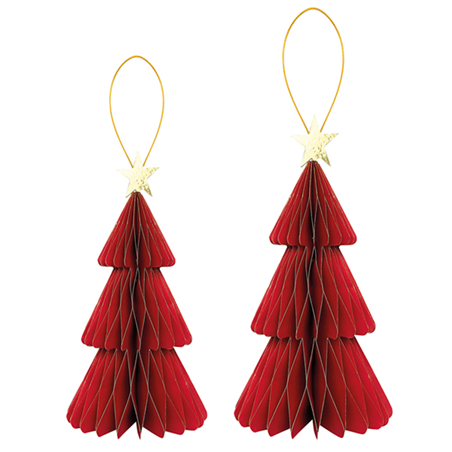 Ornamento Albero Carta Con Stella 20/25 2pz Rosso