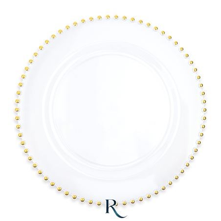 Piatto Riutilizzabile D25cm Golden Drops 6pz Trasparente Oro Crystal