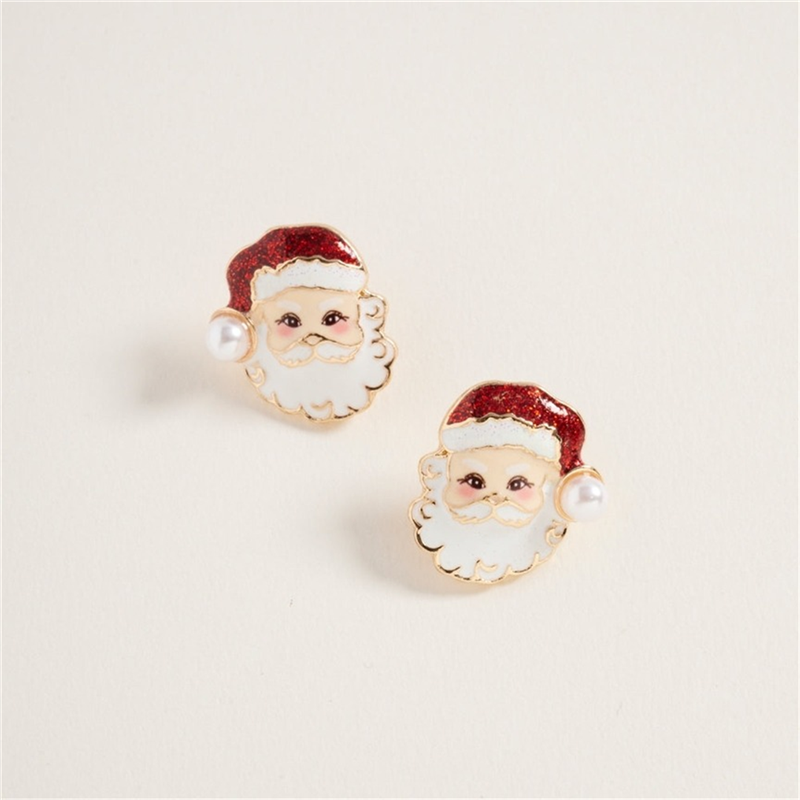 Orecchini Viso Babbo Con Perla E Glitter White Red — immagine 2
