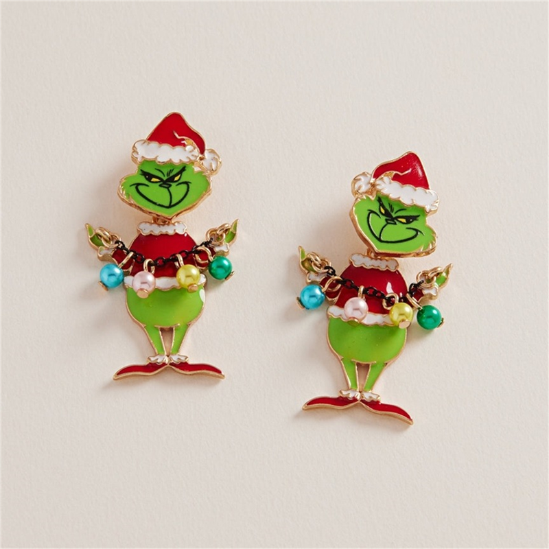 Orecchini Grinch Con Perle Multicolor — immagine 2