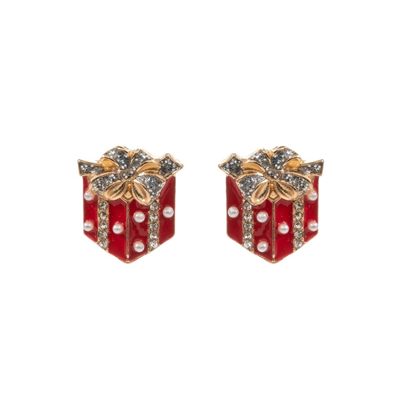 Orecchini Pacco Regalo Fiocco E Perline Red — immagine 2