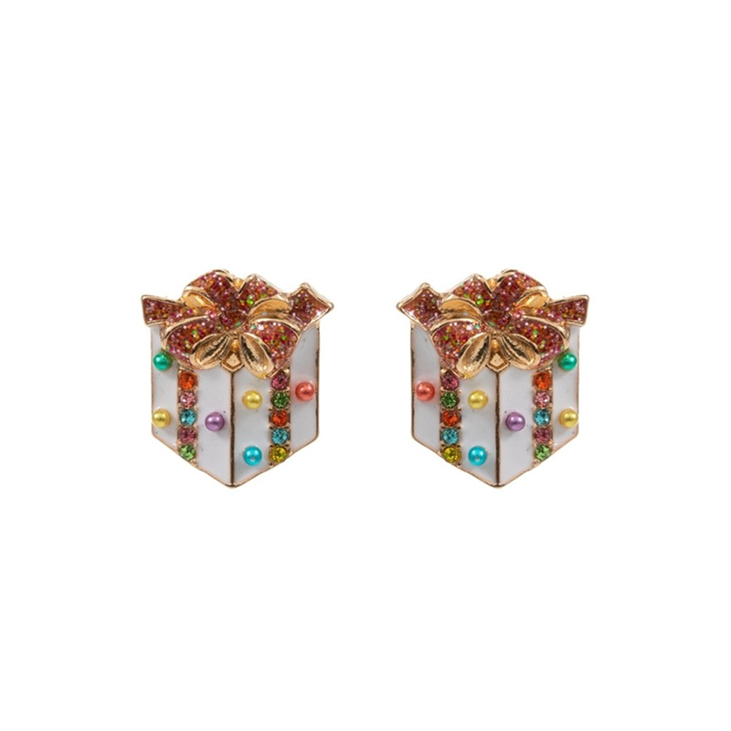 Orecchini Pacco Regalo Fiocco E Perline White — immagine 2