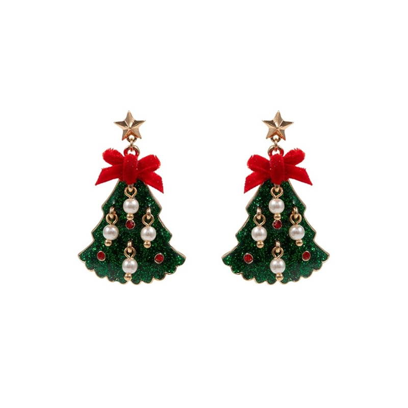 Orecchini Albero Smaltati Glitter Con Perle Green — immagine 2