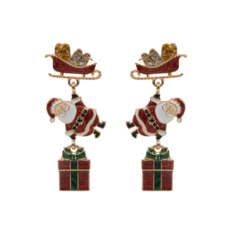 Orecchini Pendenti Babbo Slitta E Regalo Red — immagine 2