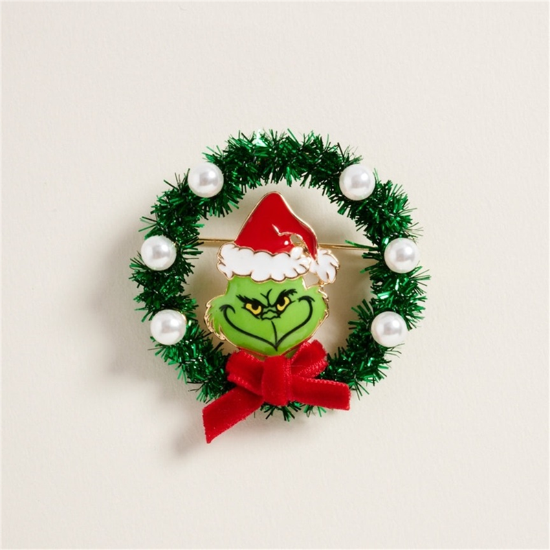 Spilla Grinch Corona Con Perle E Fiocco Red — immagine 2