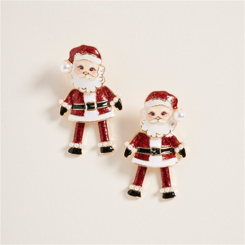 Orecchini Babbo Natale Glitter E Perle Red — immagine 2