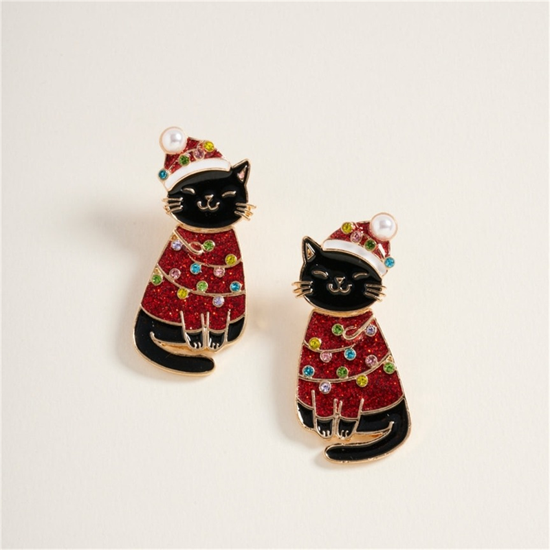 Orecchini Gattino Nero Con Perline Multi Black Multi — immagine 2