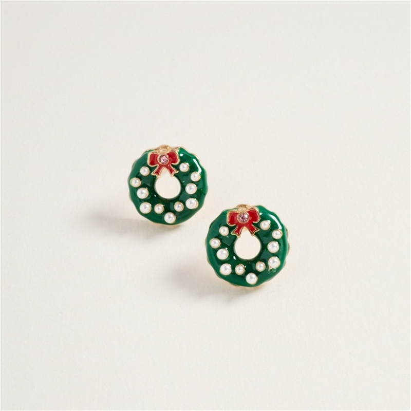 Orecchini Corona Di Natale Perline E Strass Green — immagine 2