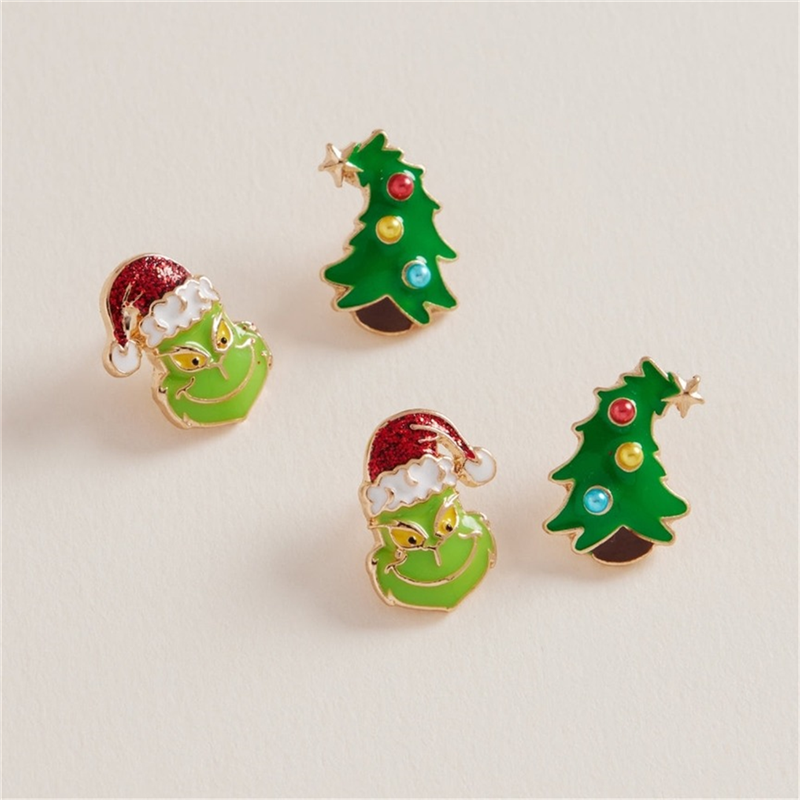 Orecchini Viso Grinch E Albero Decorato Green Multi — immagine 2