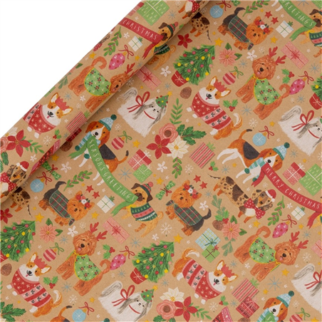 Carta Regalo Rotolo 5x5x70cm Natale Santa Paws