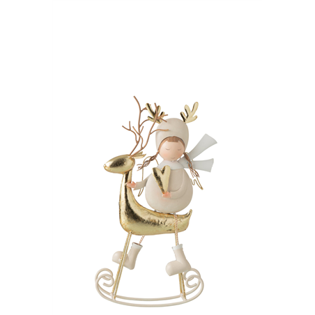 Bambina Metallo Con Cuore  Su Renna H22cm White Gold