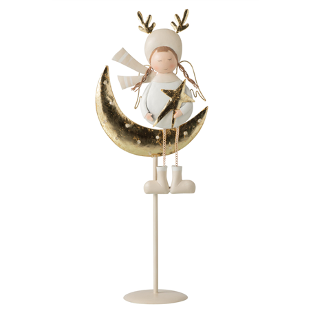 Bambina Metallo Sulla Luna Con Led H19.5cm White Gold