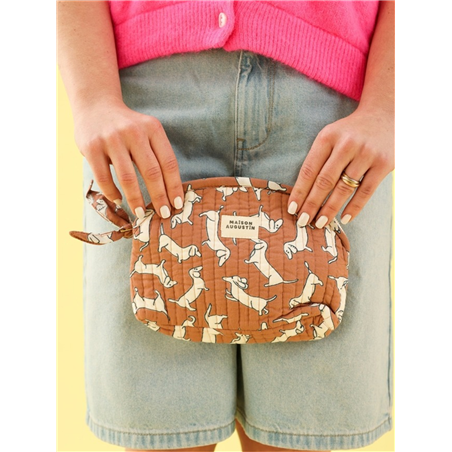 Trousse Makeup 100% Cotone 25cm X19cm Zip Bassotto Marrone