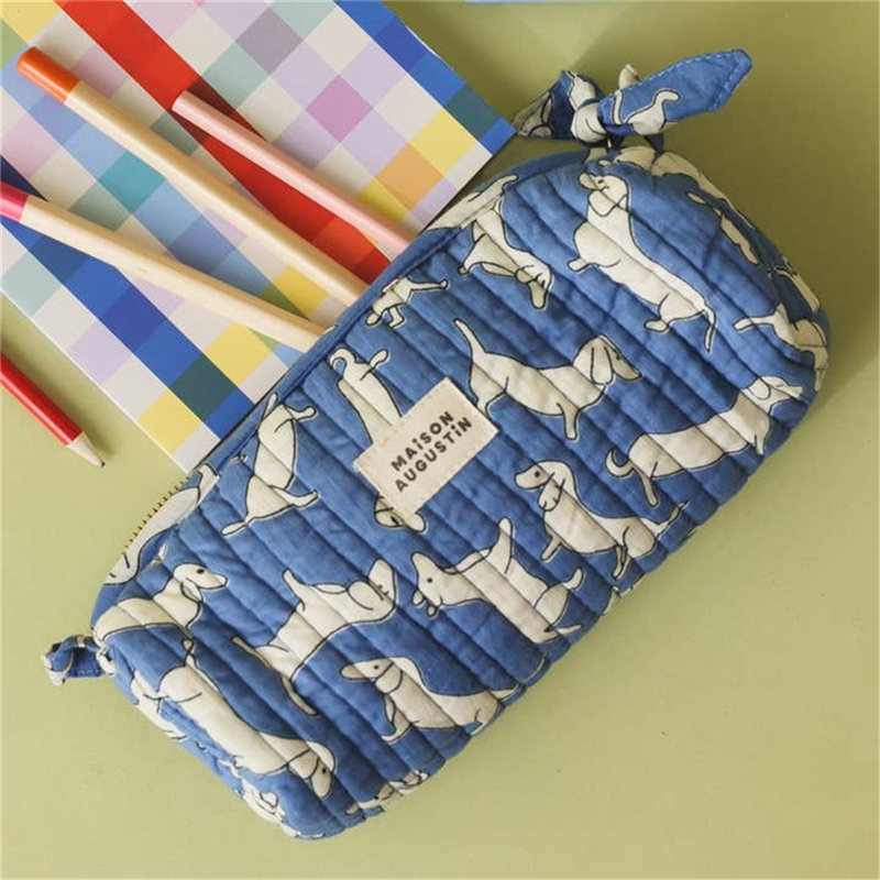 Astuccio 100% Cotone Con Zip 20x9cm Bassotto Blu