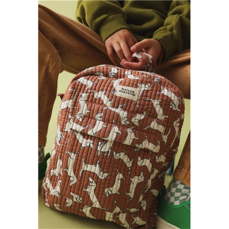 Zaino 100% Cotone Tasca Zip 32x25x9cm Bassotto Marrone