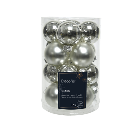 Sfera Vetro D3,5cm 16pz Mix Lucido E Opaco Silver