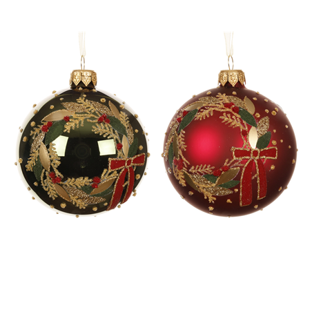 Sfera Vetro D8cm Rossa/verde Con Corona