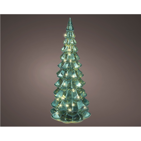 Albero Vetro H32cm D14,5cm A Batteria Interno Emerald/warm White