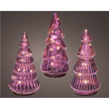 Albero Vetro H17,5cm D9cm X3 Batteria Interno Pink/warm White