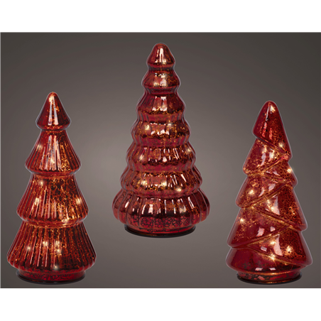 Albero Vetro H17,5cm D9cm X3 Batteria Interno Red/warm White
