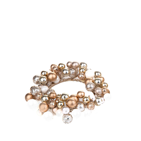 Corona Girocandela Perle E Palline D15cm Gold Cream