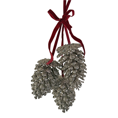 Ornamento Pigne X3 Argento Strass Fiocco Argento Bordeaux