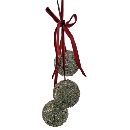 Ornamento Sfere X3 Argento Strass Fiocco Burg Argento Bordeaux