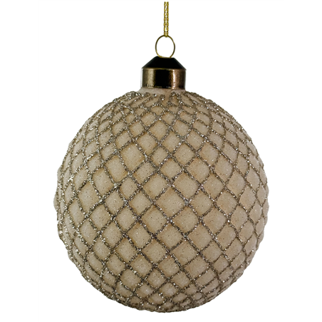 Sfera Vetro D10cm Cone Sugared Glitter Shiny Cream Champagne