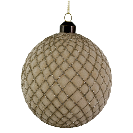 Sfera Vetro D12cm Cone Sugared Glitter Shiny Cream Champagne