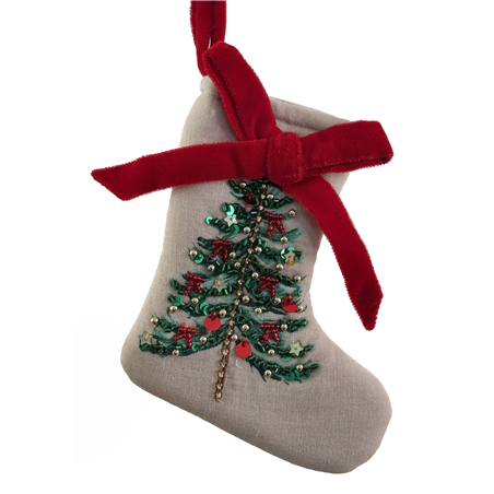 Calza Della Befana Cotone Albero Perline 15cm Green Red