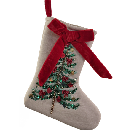 Calza Della Befana Cotone Albero Perline 20cm Green Red