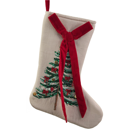 Calza Della Befana Cotone Albero Perline 33cm Green Red