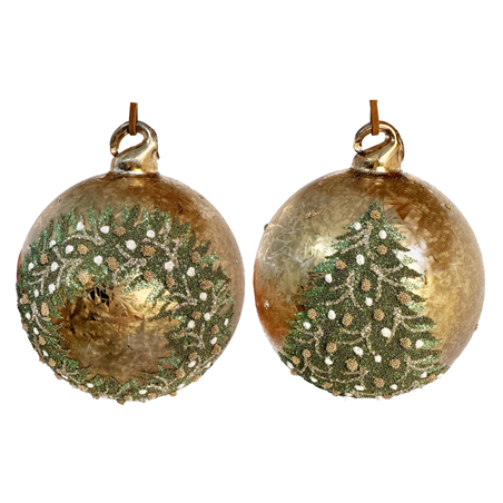 Sfera Vetro D10cm Gold Frosted Perline Corona O Albero Prezzo Cad Uno