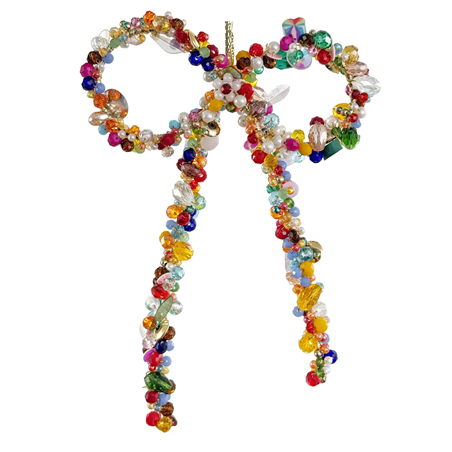 Ornamento Fiocco Perline E Strass Multi 17cm