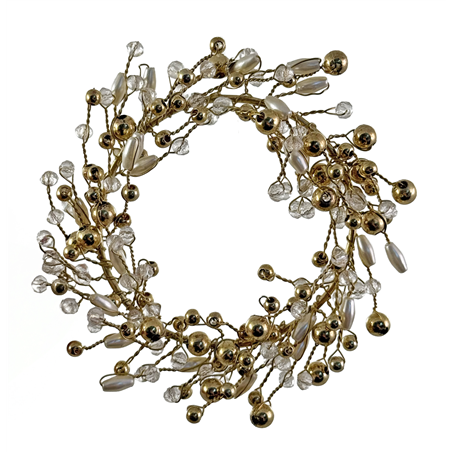 Ornamento Coroncina Perline E Perle Oro 9cm