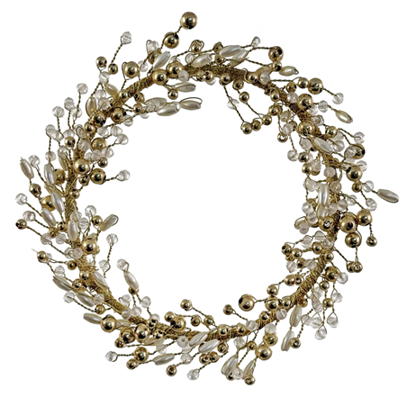 Ornamento Coroncina Perline E Perle Oro 14cm