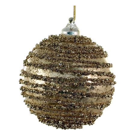 Sfera Vetro D8cm Perline Oro Antico