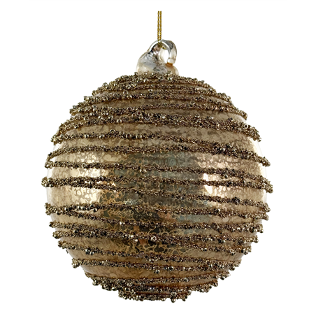 Sfera Vetro D10cm Perline Oro Antico