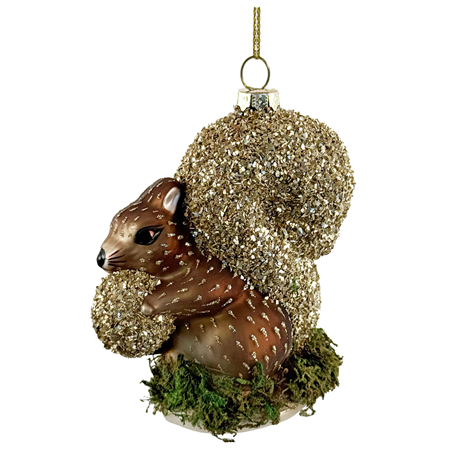 Ornamento Vetro Scoiattolo Glitter H10cm