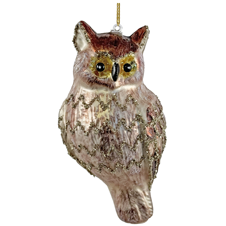 Ornamento Vetro Gufo Marrone Glitter 12cm