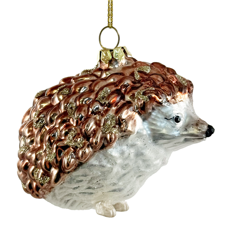 Ornamento Vetro Riccio Marrone Glitter 9cm