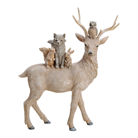 Statuina Resina Cervo E Animali Del Bosco 35 Beige Glitter