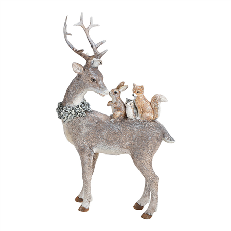 Statua Resina Cervo Girato Animali Bosco H26c Beige Glitter