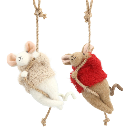 Ornamento Feltro Polino Appeso Al Filo 16cm Beige Red