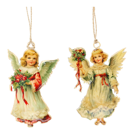 Ornamento Metallo Angelo Vintage H10cm 2 Assortiti Green Red
