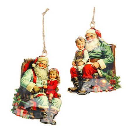 Ornamento Metallo Babbo Con Bimbi H13cm 2 Assortiti Green Red